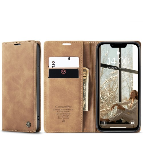 iPhone 16e Leder Tasche Flip Wallet Etui mit Kartenfächern - Hellbraun