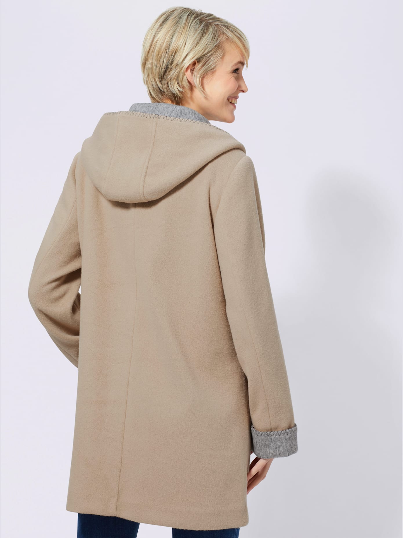 Manteau imitation laine poches plaquées à rabat avec capuche