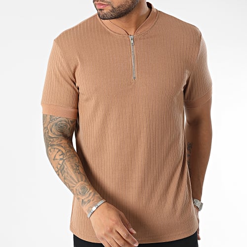 Polo Manches Courtes Col Zippé Camel