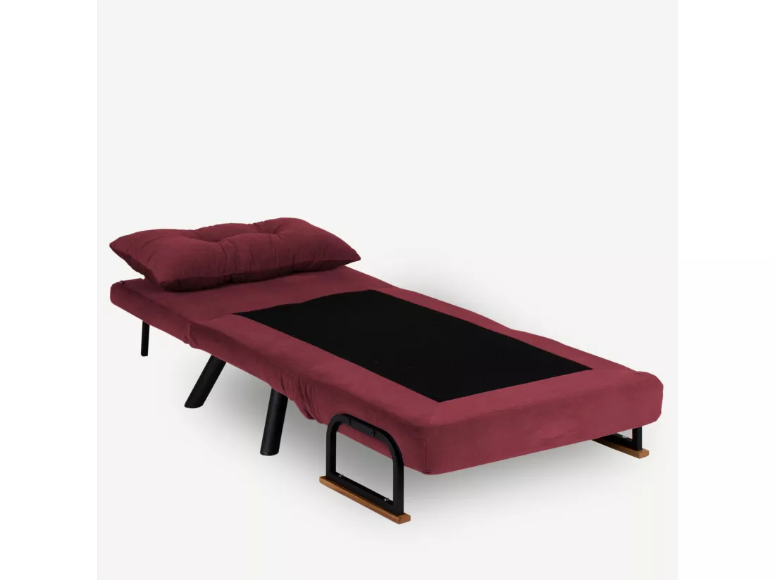 Fauteuil convertible Yolanda Métal Noir et Tissu Bordeaux