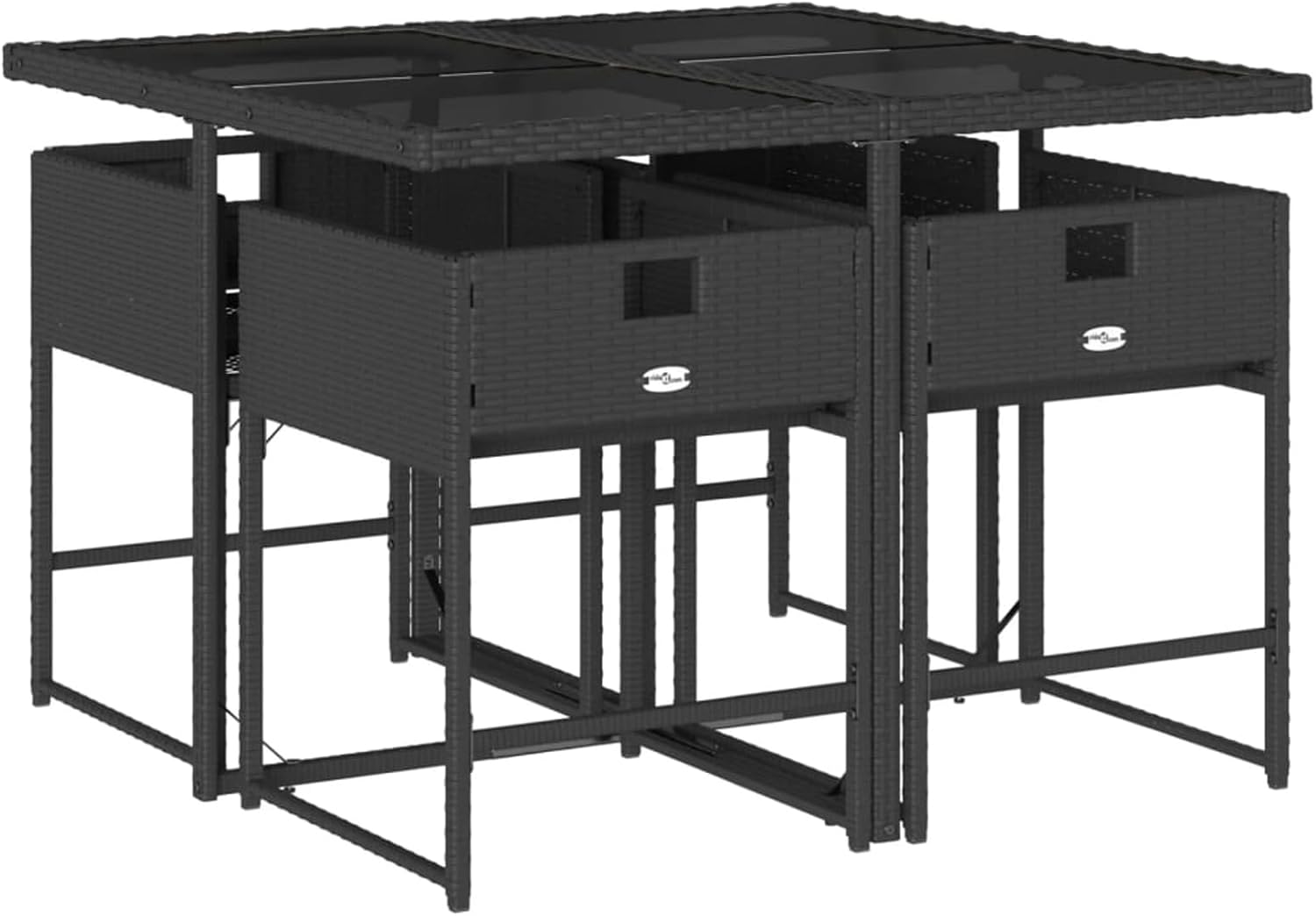 IKAYAA Gartenmöbel Set Rattan 4 Personen Garten sitzgruppe 4 Personen Gartentisch Set mit 4 stühlen Sitzgruppe Outdoor Balkon Möbel wetterfest Gartengarnitur mit Kissen-Schwarz-5-tlg