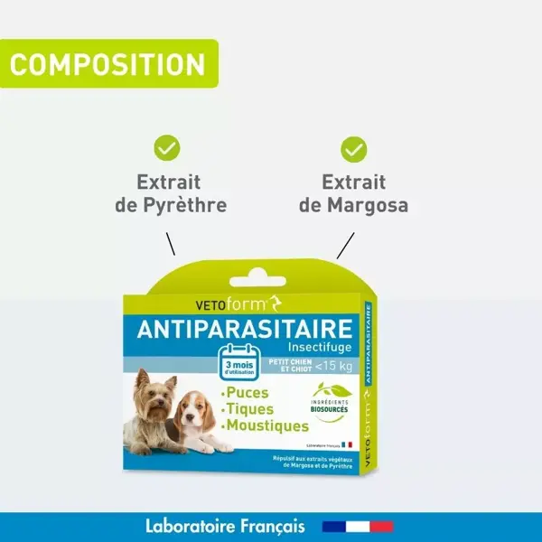Vetoform Antiparasitaire Petit Chien -15kg 3 pipettes