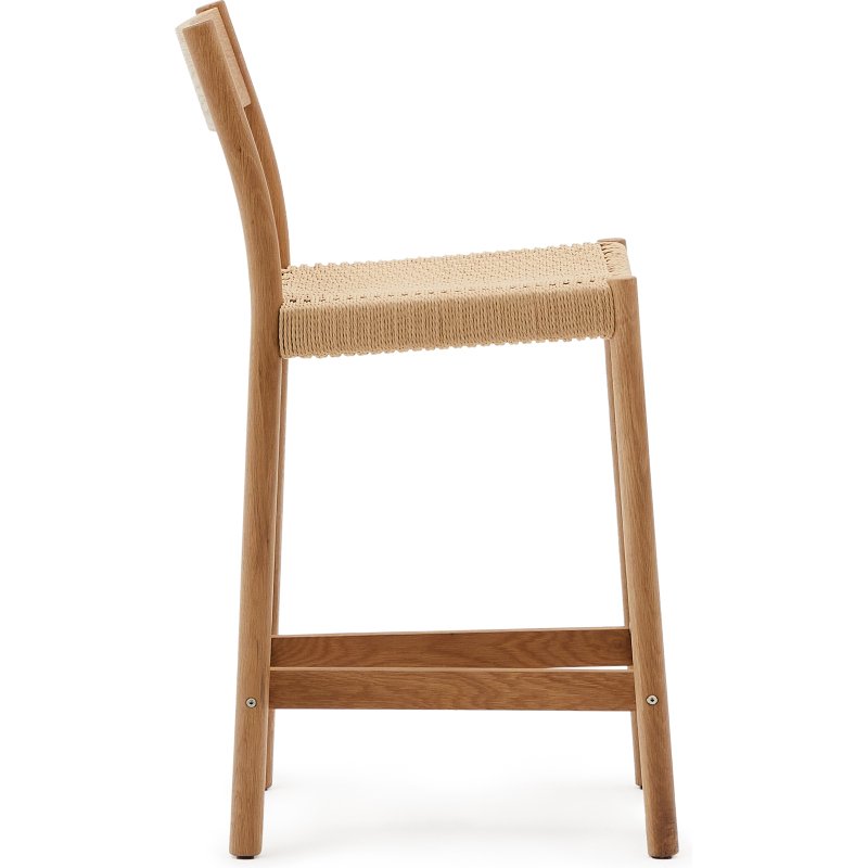 Tabouret Yalia dossier en bois de chêne finition naturelle et assise en corde 65 cm