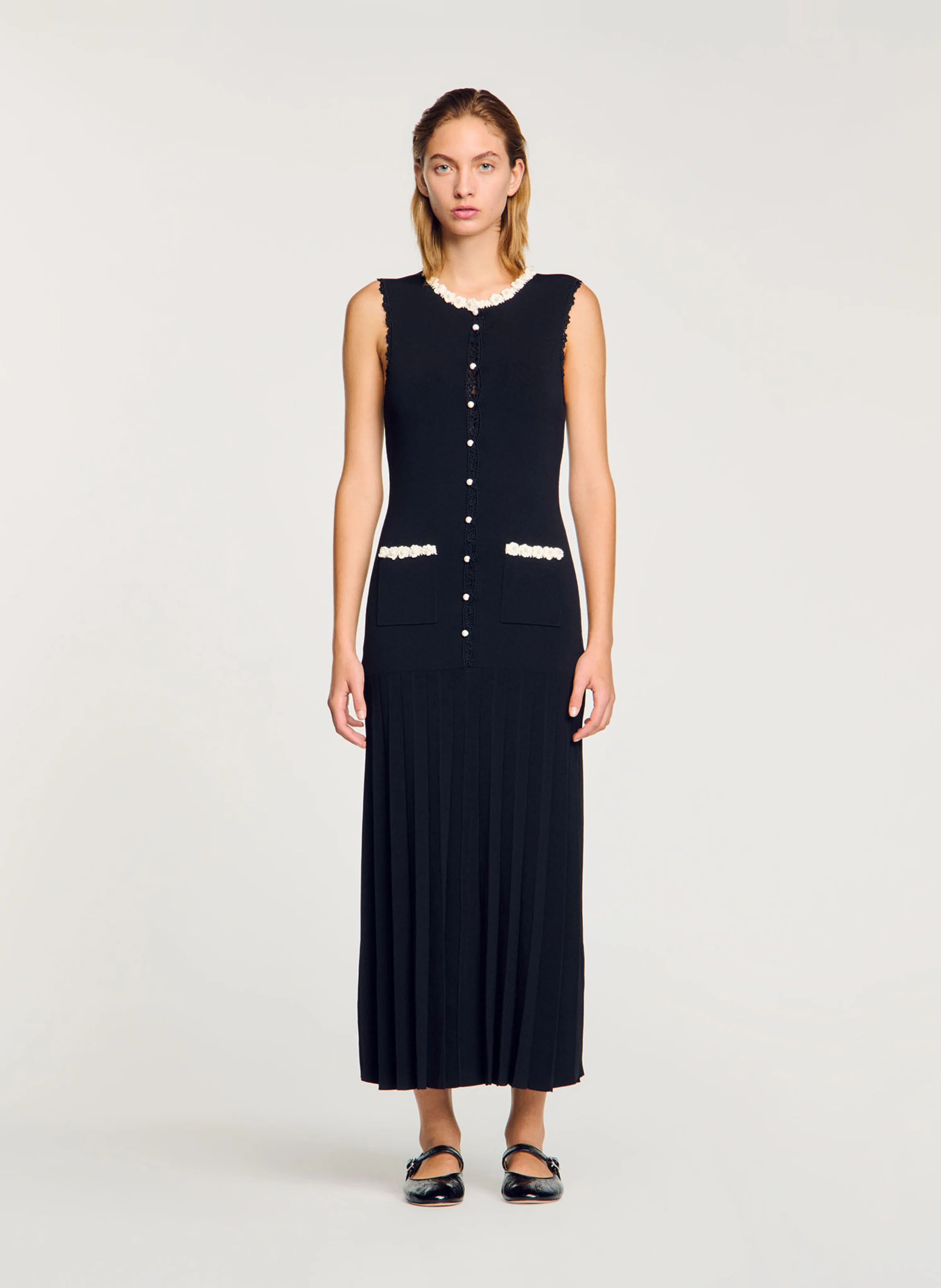 Robe longue à détails crochetés | Noir