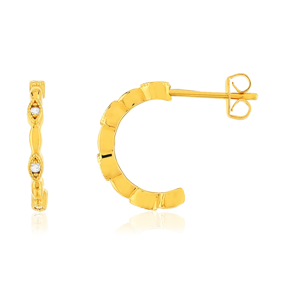Boucles d'oreilles plaqué or jaune, zirconias.