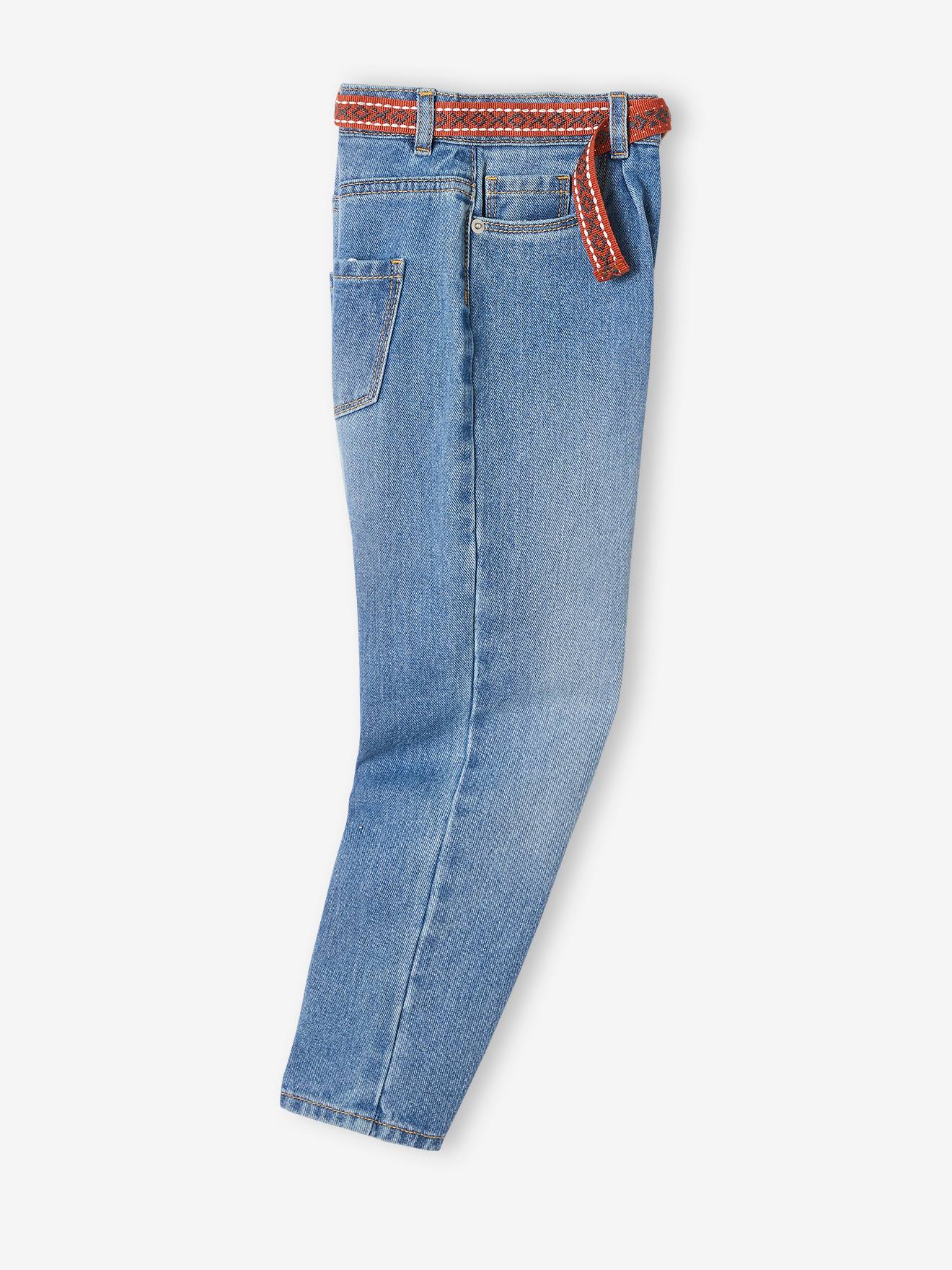 Calça jeans balão, lavagem média azul menina