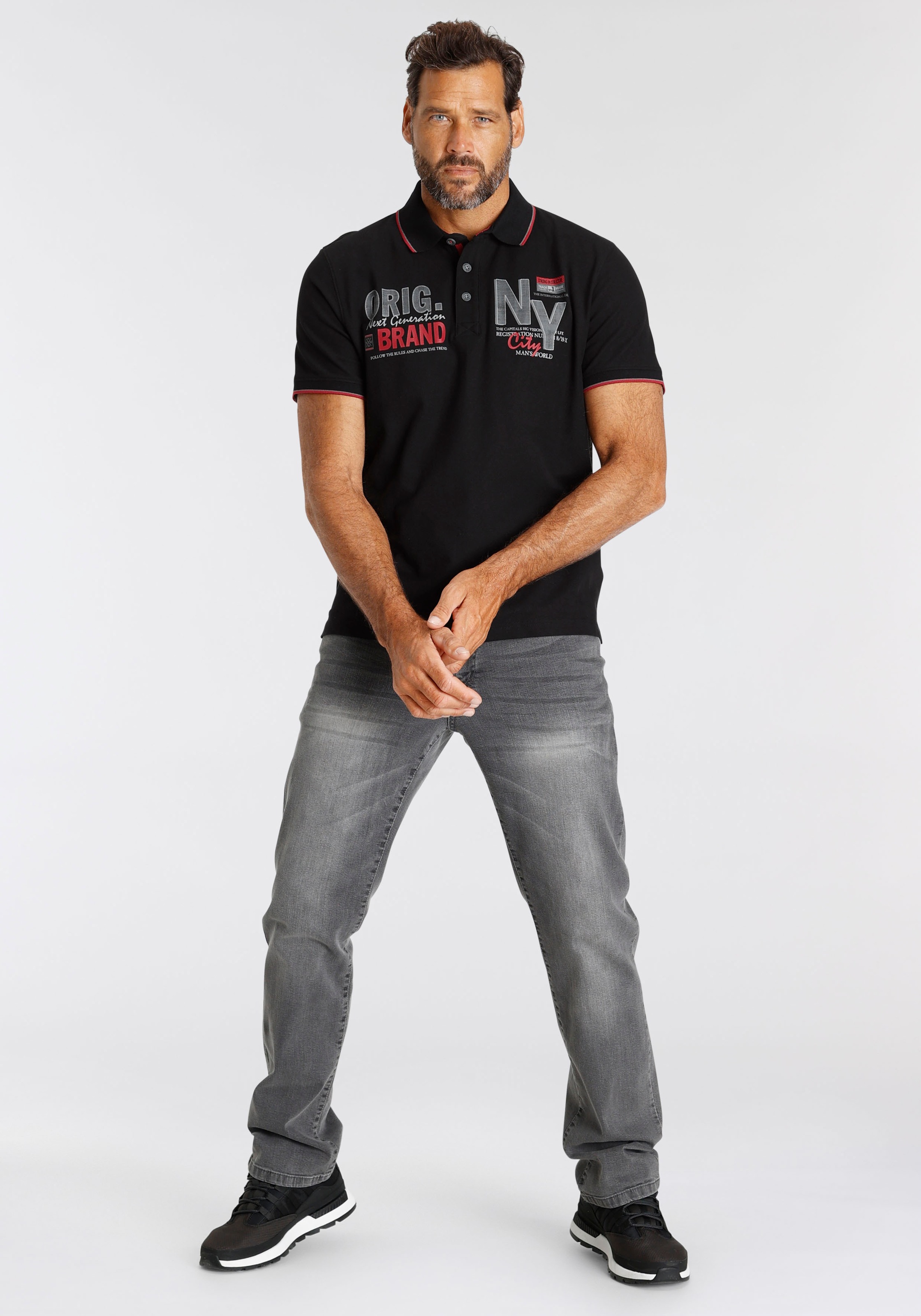 Man's World Poloshirt , Kurzarm,  mit stilvollem Print,  Polokragen