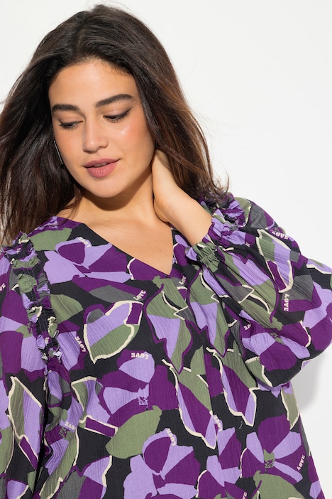 Bluse, A-Linie, Tunika-Ausschnitt, Ziernähte, 3/4-Arm