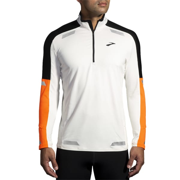 T-shirt running BROOKS RUN VISIBLE 1/2 ZIP 2.0 ECRU/FLUORO FLASH/BLACK