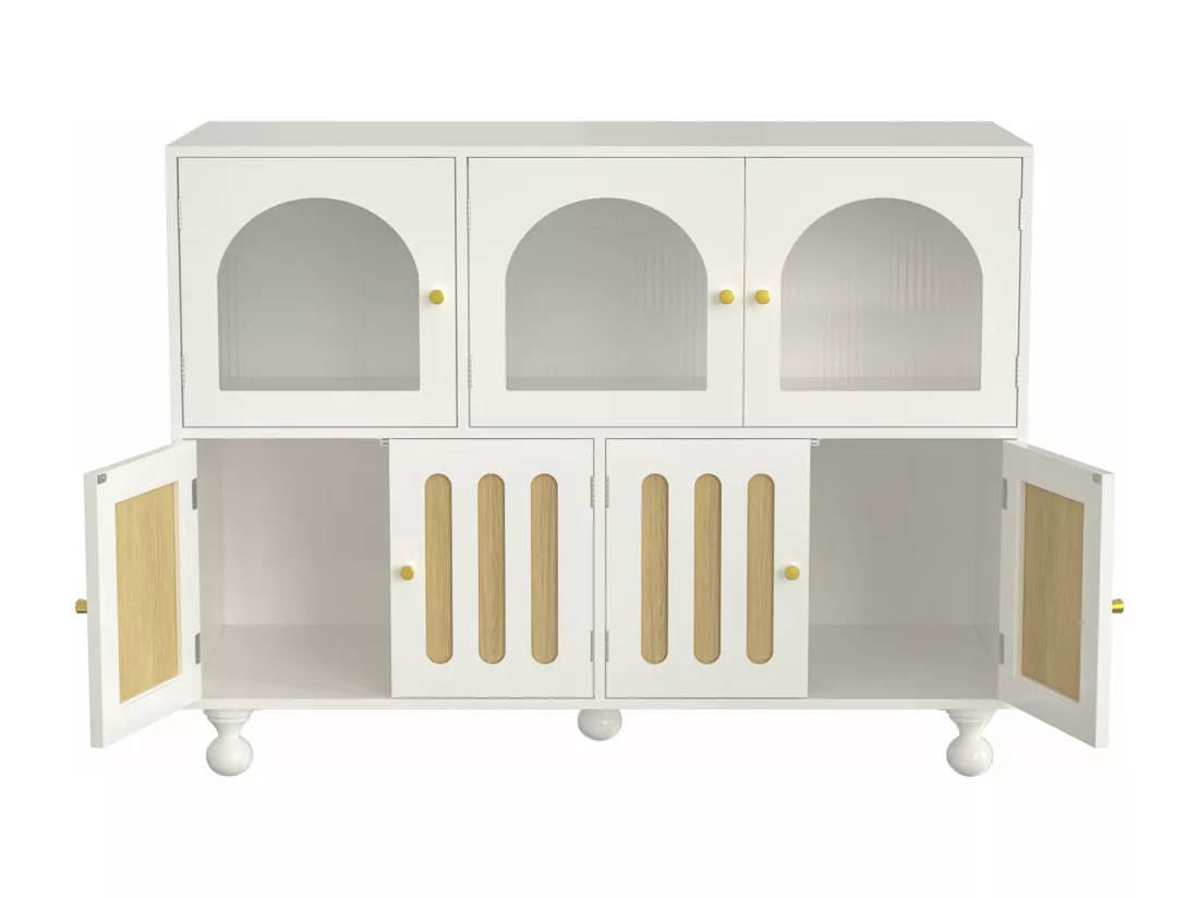 Buffet blanc élégant avec verre arc-en-ciel,d120cm×h90cm