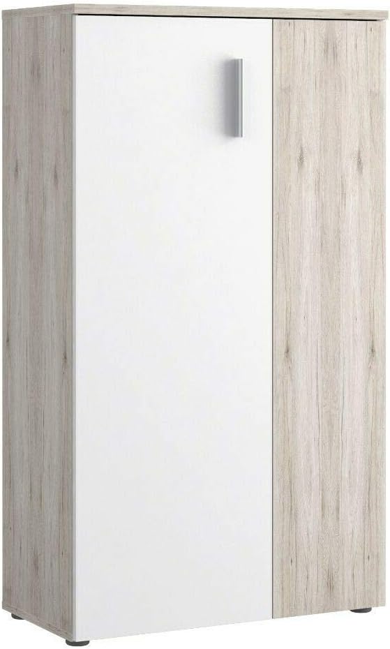 FORTE Boots Schuhschrank 70, Schuhschrank mit 2 Türen, Flurschrank, Aufbewahrungsschrank, Abstellraum, Holzwerkstoff, Sandeiche Holzdekor/Weiß, 70 cm breit x 120 cm hoch x 34 cm tief