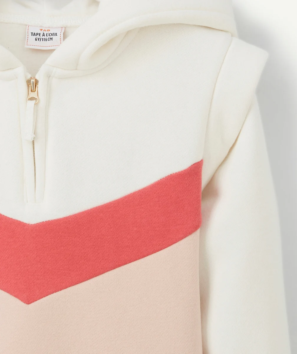 SWEAT À CAPUCHE FILLE EN COTON RECYCLÉ ROSE ET BLANC