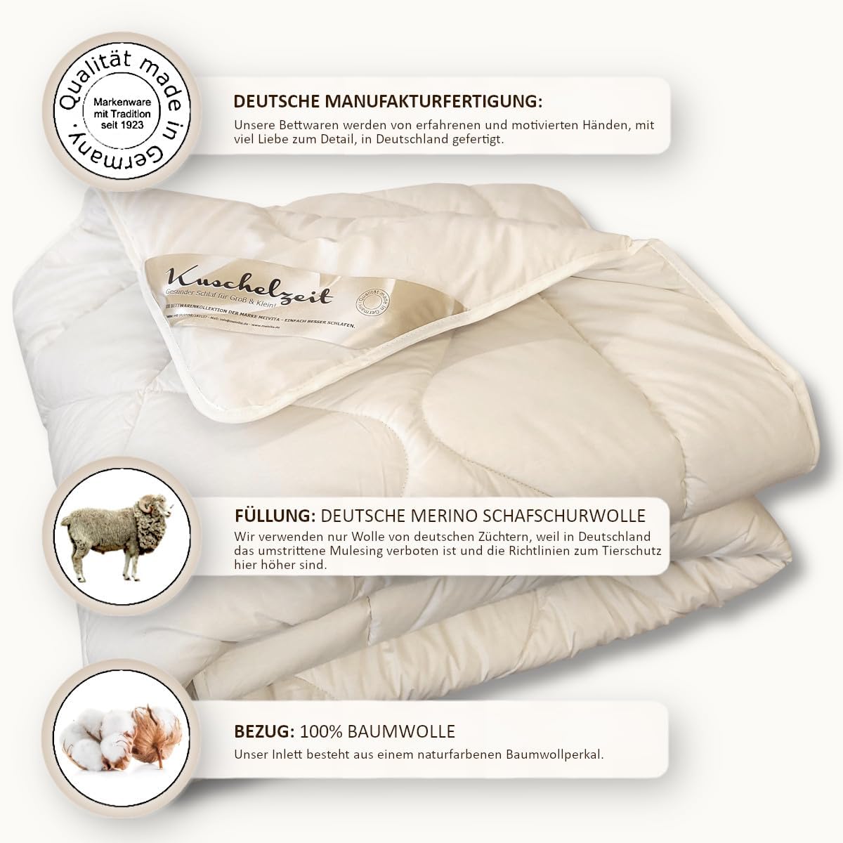 Merino Schaf-Schurwoll Winterdecke in 135x200 cm Schurwoll Winterbett Duo-Bett Duo-Steppdecke Winter Bettdecke