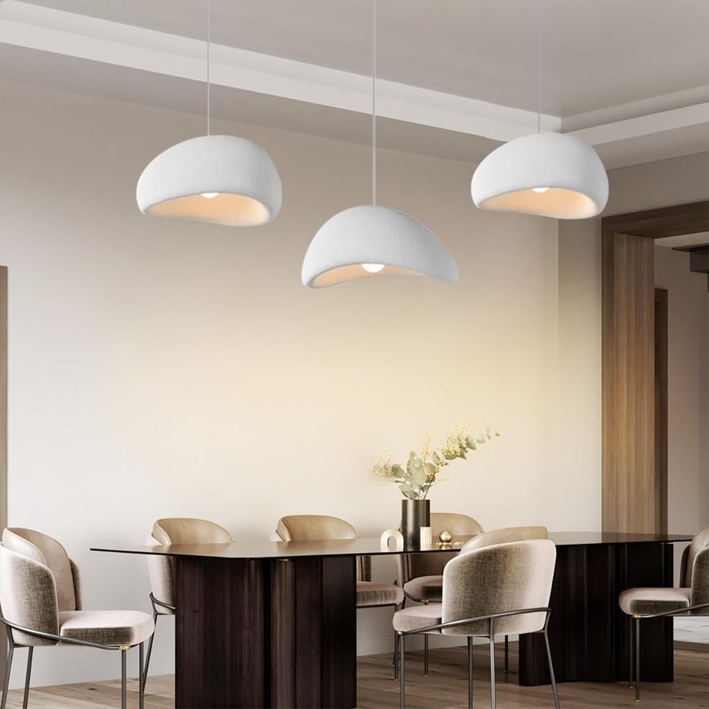 Wabi Sabi Pendelleuchte 3 Flammig E27 Weiß Unregelmäßiges Design Höhenverstellbar Kronleuchter Moderne Hängeleuchte Für Esstisch Wohnzimmer Esszimmer Schlafzimmer Küche Café(Long)