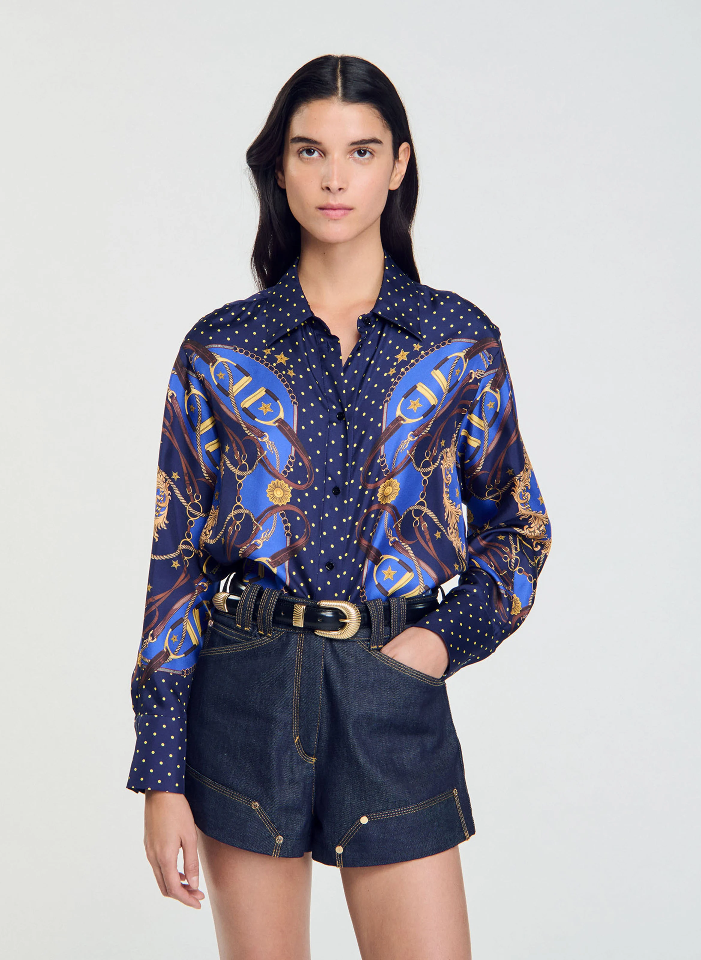 Chemise en soie imprimée| Multicolore