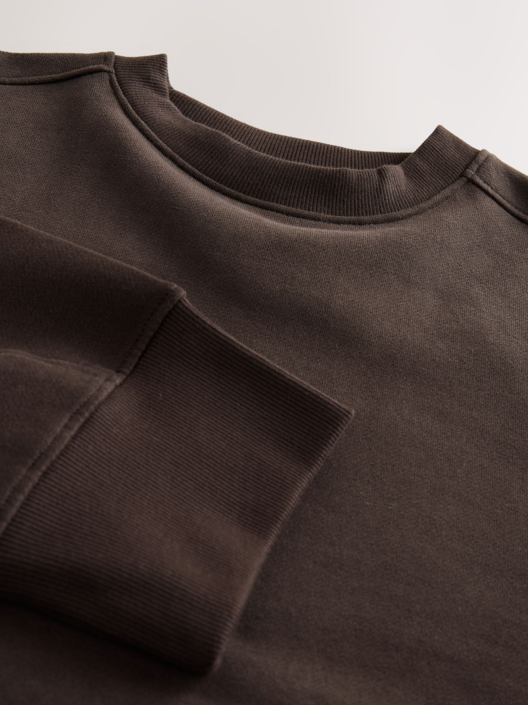 Chocoladebruin - Verfijnd sweatshirt met ronde hals, lange mouwen en ribbels