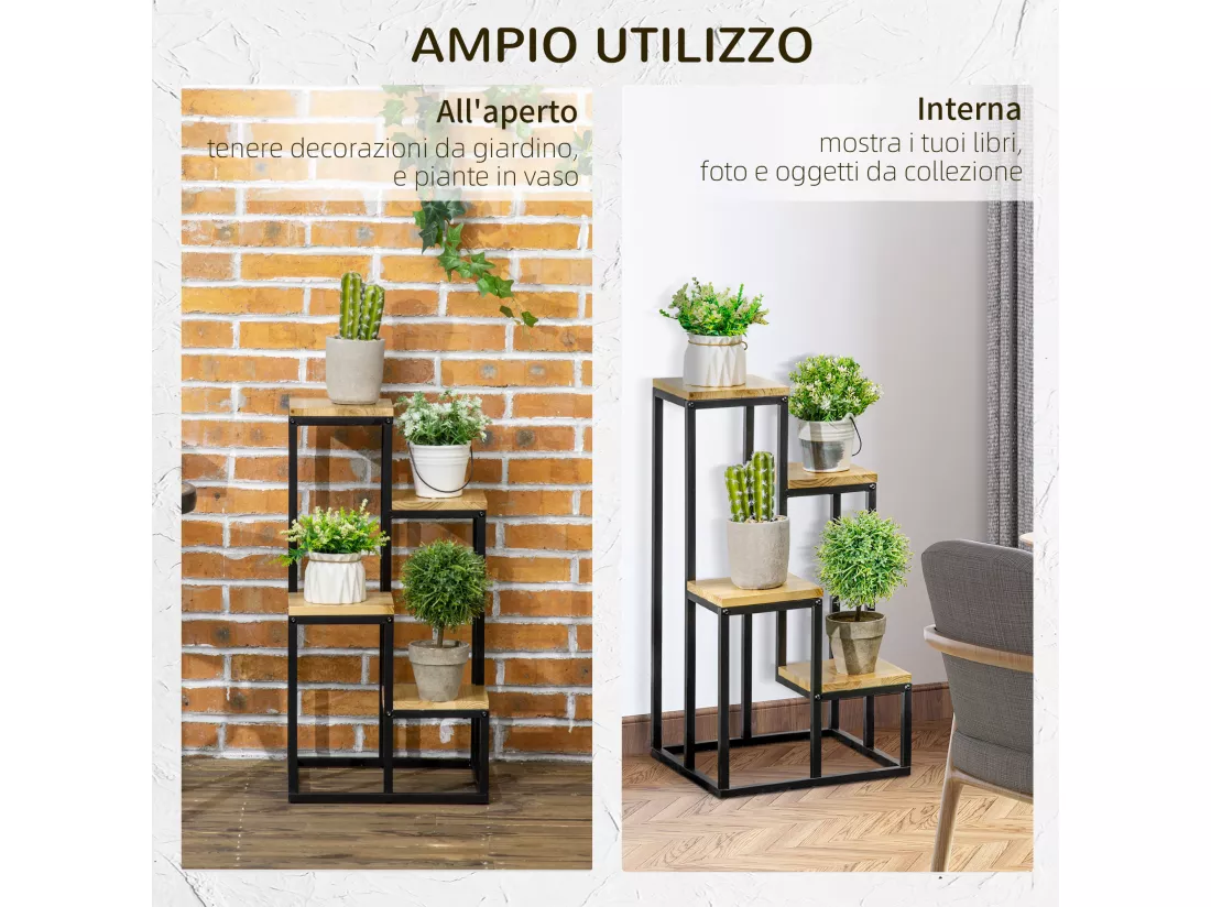 Porte-plantes style industriel 4 étagères - dim. 34L x 34l x 66H cm - métal sapin verni