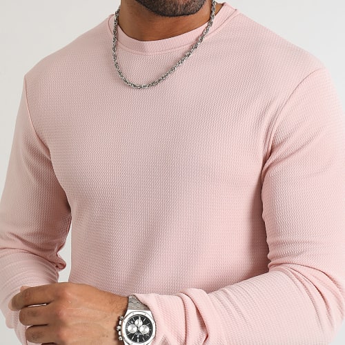 Tee Shirt Manches Longues Texturé Waffle 0559 Rose
