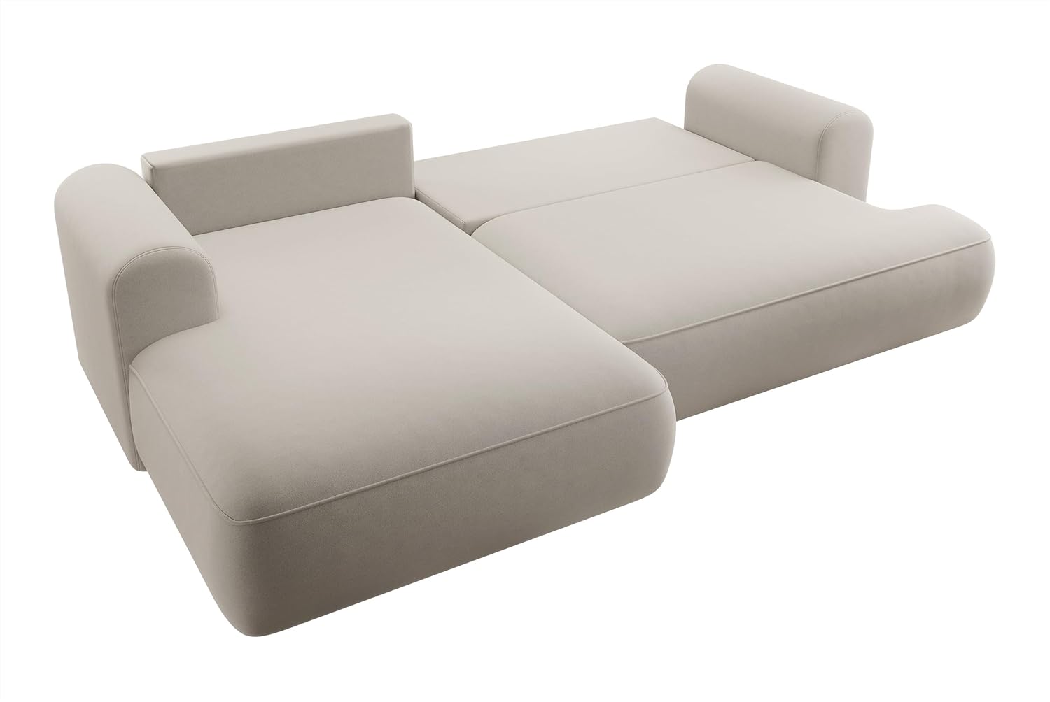 Selsey OVO - Ecksofa mit Schlaffunktion, Bettkasten, Ottomane Links, Easy-Clean-Veloursbezug in Cremeweiß