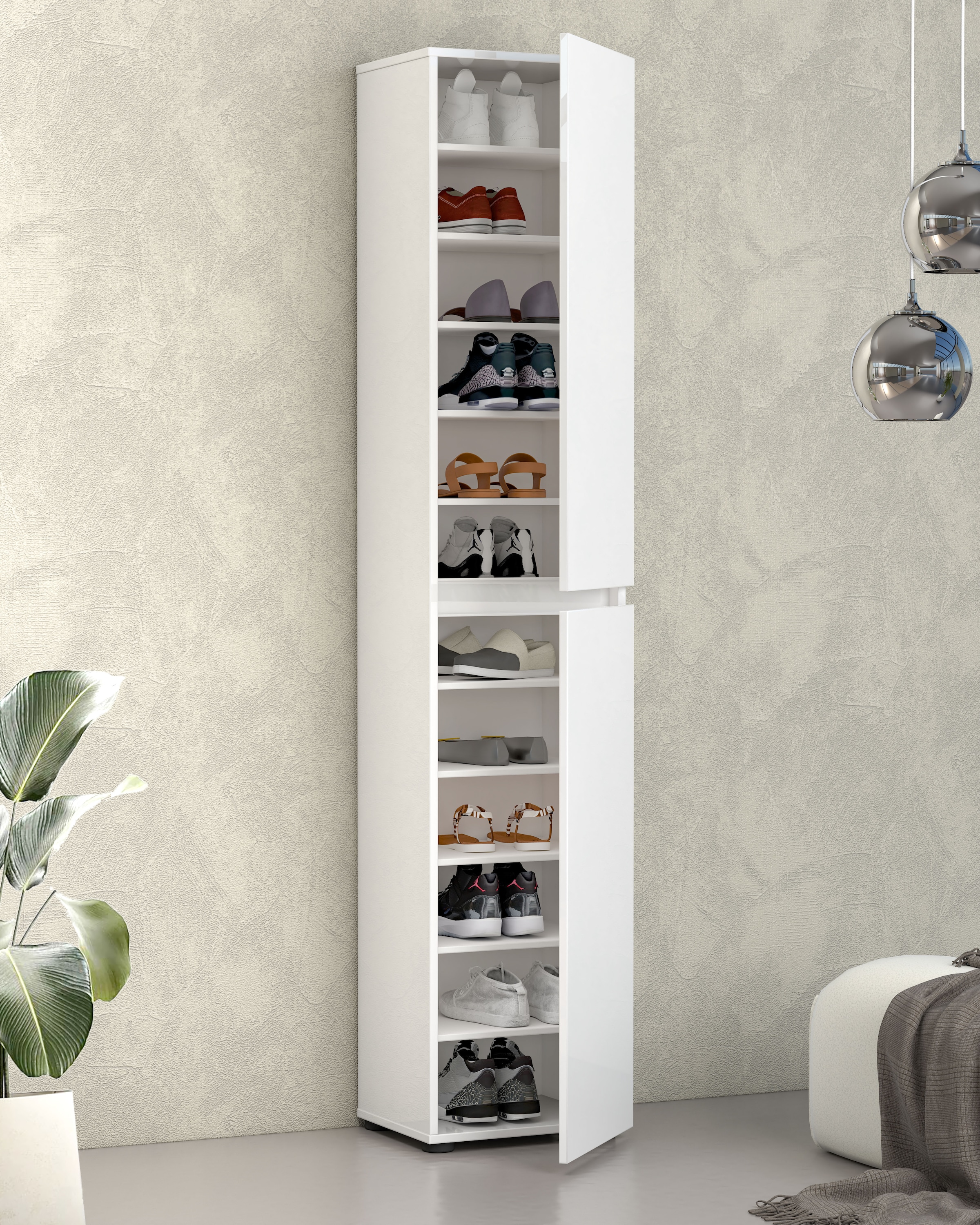 INOSIGN Schuhschrank »Mister,Schuhkommode,Schuhmöbel,Schuhablage,Schuhregal« Breite 40 cm, Höhe 200 cm, Tiefe 34 cm, 2 Türen, 12 Fächer, hochglanz