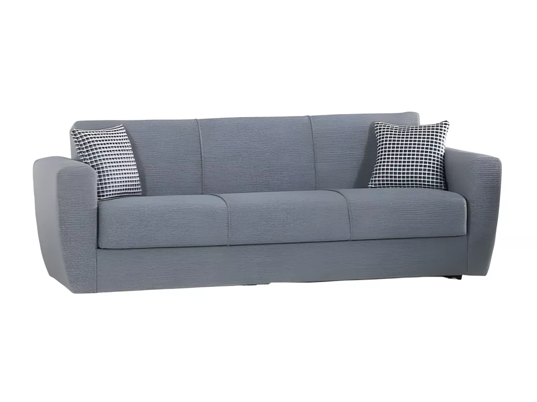 Canapé Escobar, Canapé conteneur 3 places linéaire, Canapé de salon en tissu rembourré avec ouverture clic-clac, 223x84xh80 cm, Gris