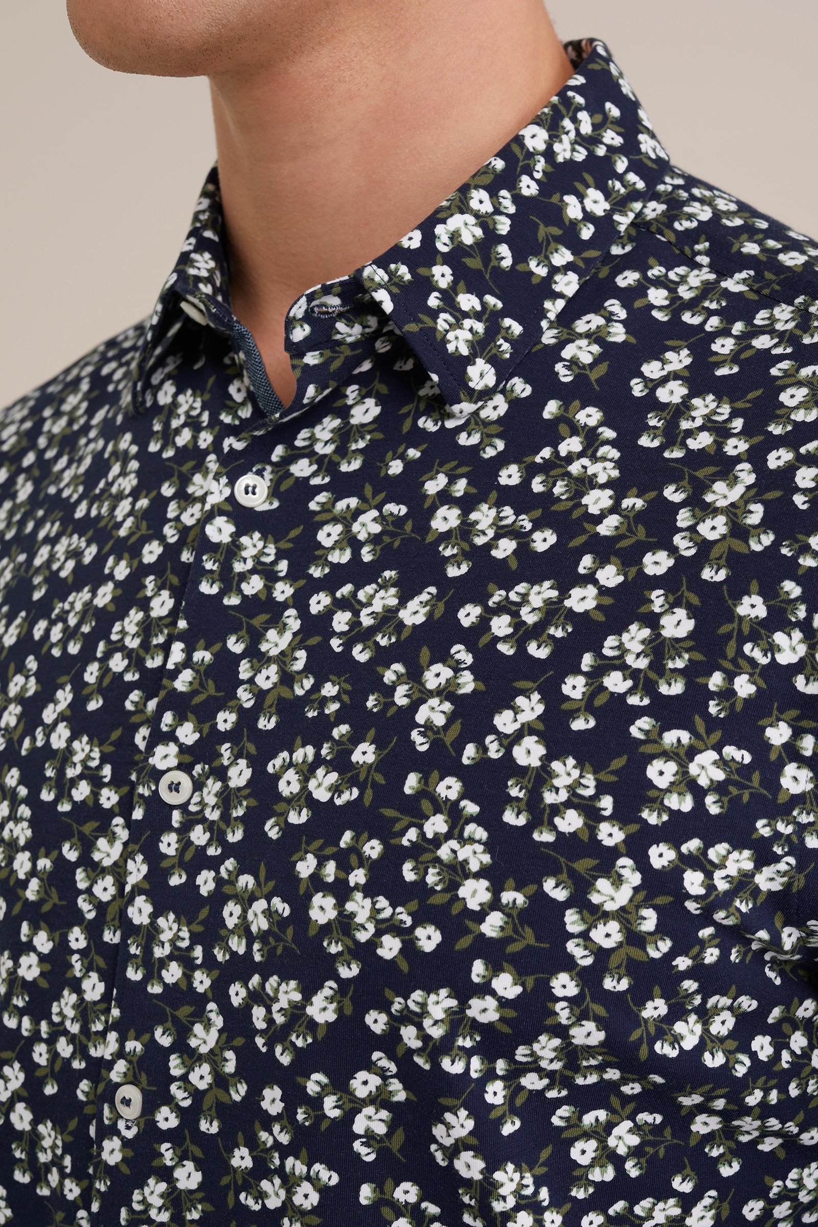 jersey overhemd met dessin WE Fashion Donkerblauw