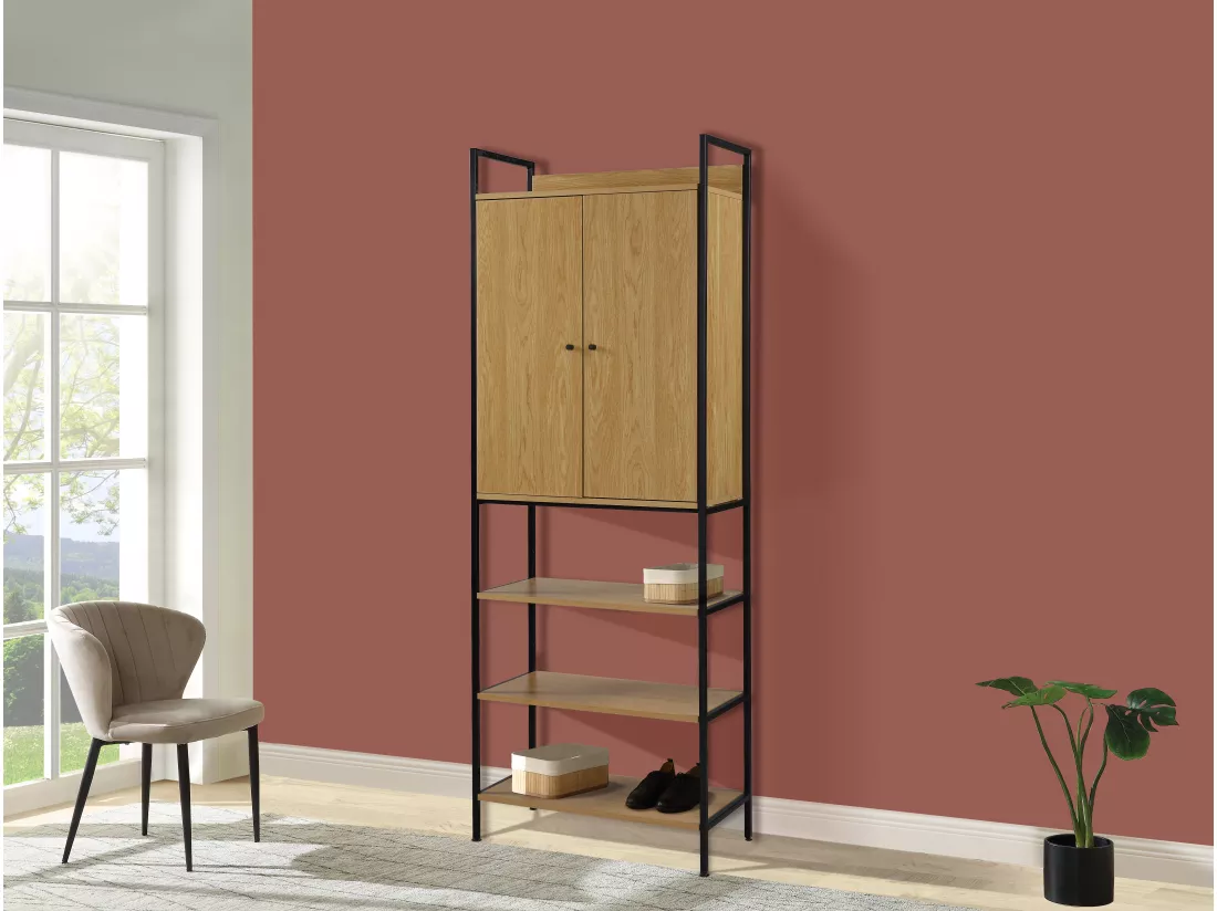 Vestiaire TAPORA - 2 portes, 3 étagères et 1 penderie - Coloris : Chêne et noir