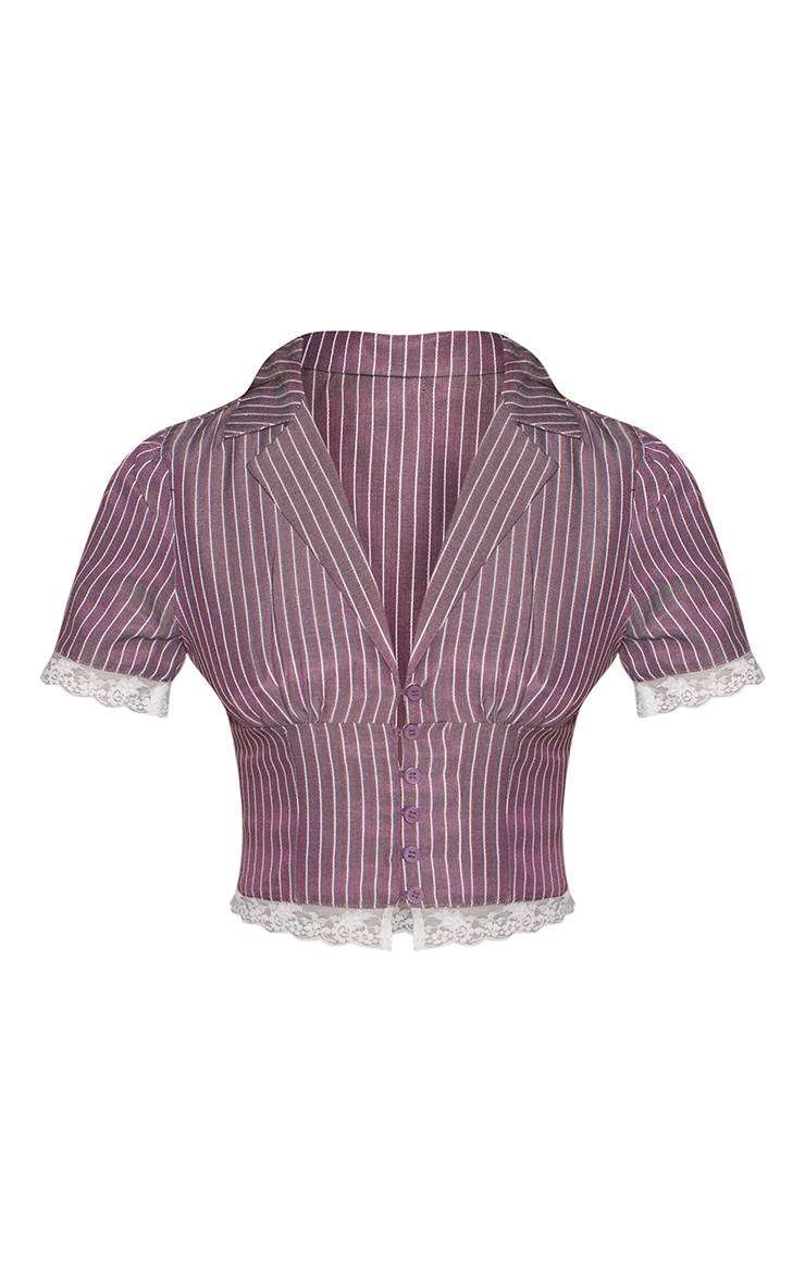 Chocolat Chemise Ajustée À Rayures Fines Avec Bordure En Dentelle Co-ord Petite