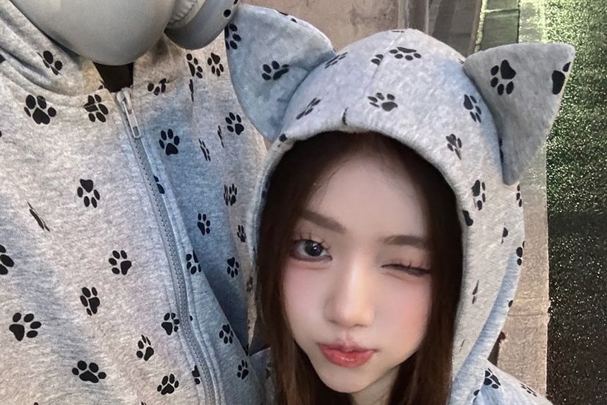 ANORA - Hoodie met kattenooraccent en pootprint, rits en elastische taille (verschillende ontwerpen)