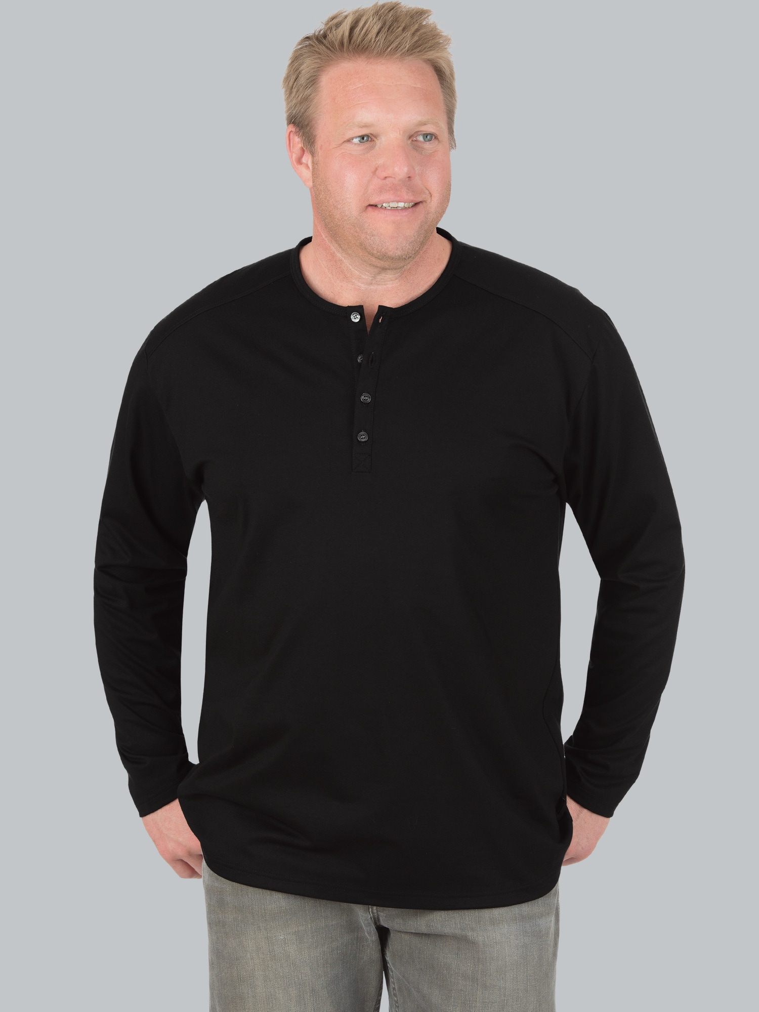 Langarmshirt mit Knopfleiste Schwarz