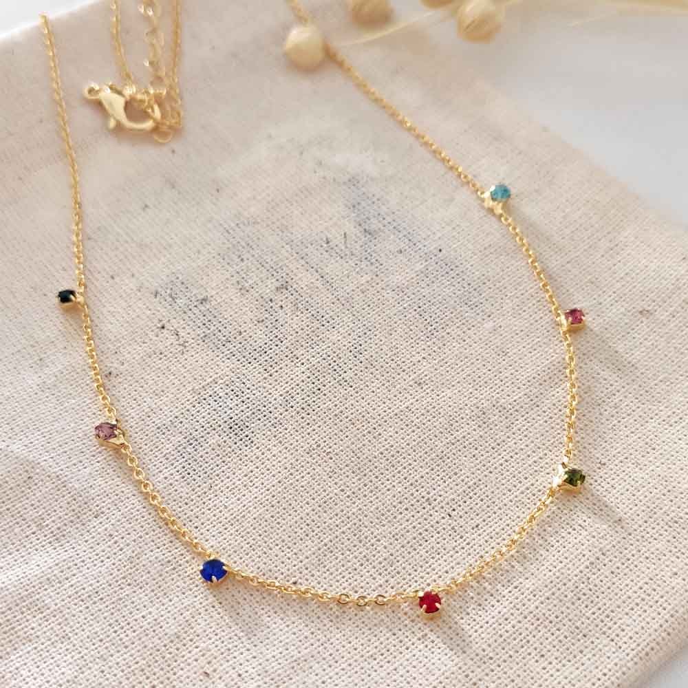 Collier - Laiton plaqué or & perles synthétiques multicolores