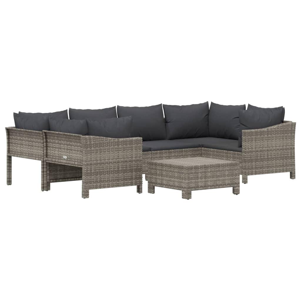 Salon de jardin meuble d'extérieur ensemble de mobilier 7 pièces avec coussins gris résine tressée