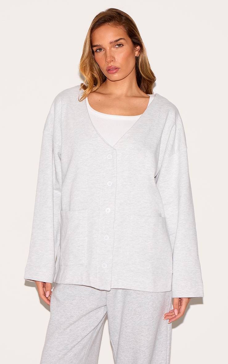 Gris Glace Cardigan Sweat Boutonné En Molleton Premium