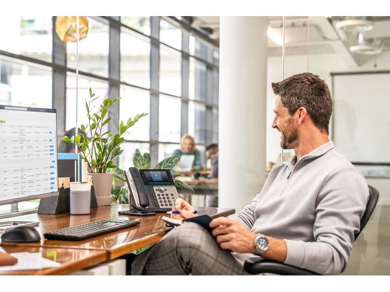 HP Tischtelefon Poly Edge E500 Grau/Schwarz/Weiss Festnetztelefon der Spitzenklasse für Führungskräfte