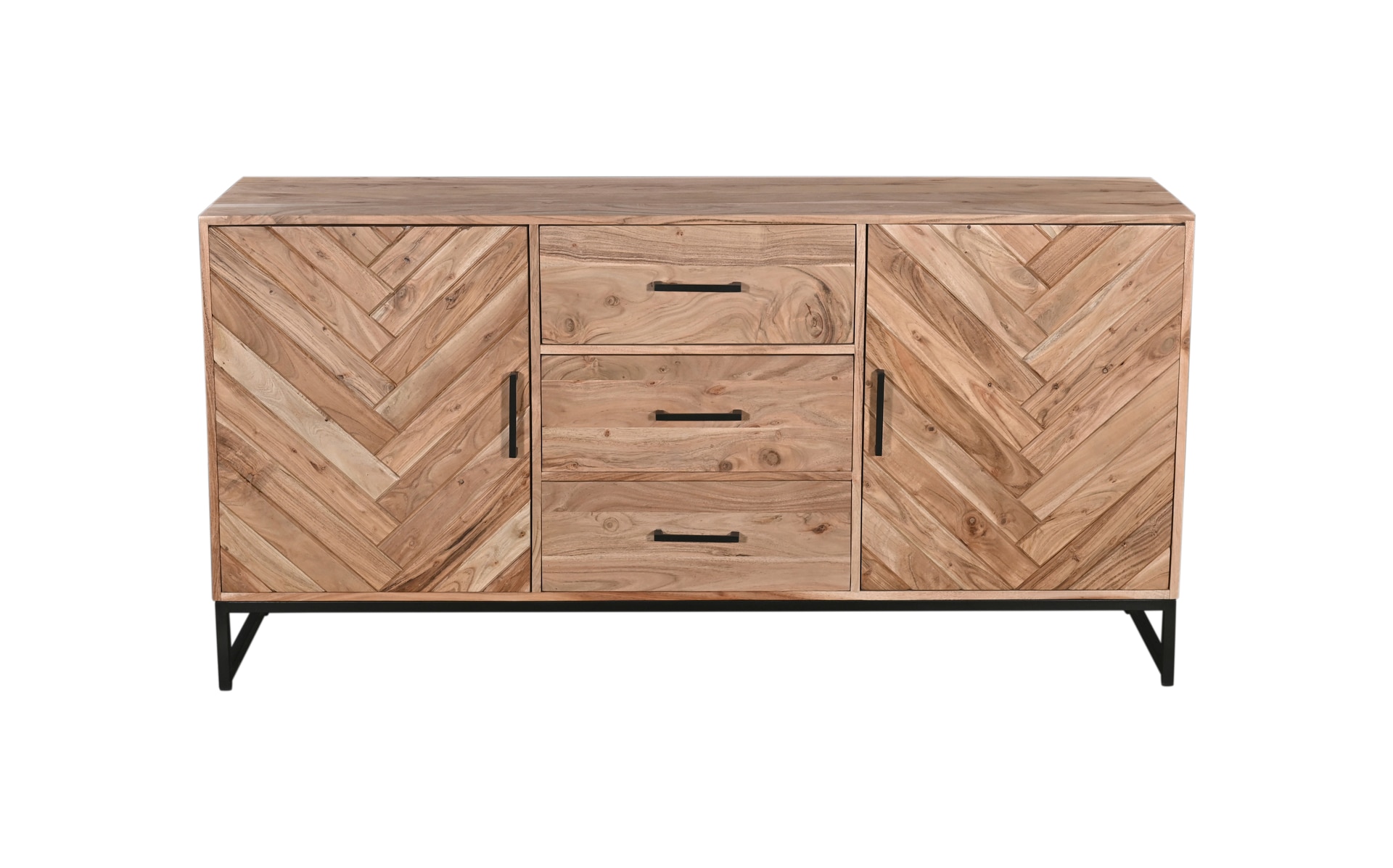 Sideboard LUANDA 160 x 80 cm Akazie massiv natur/schwarz
