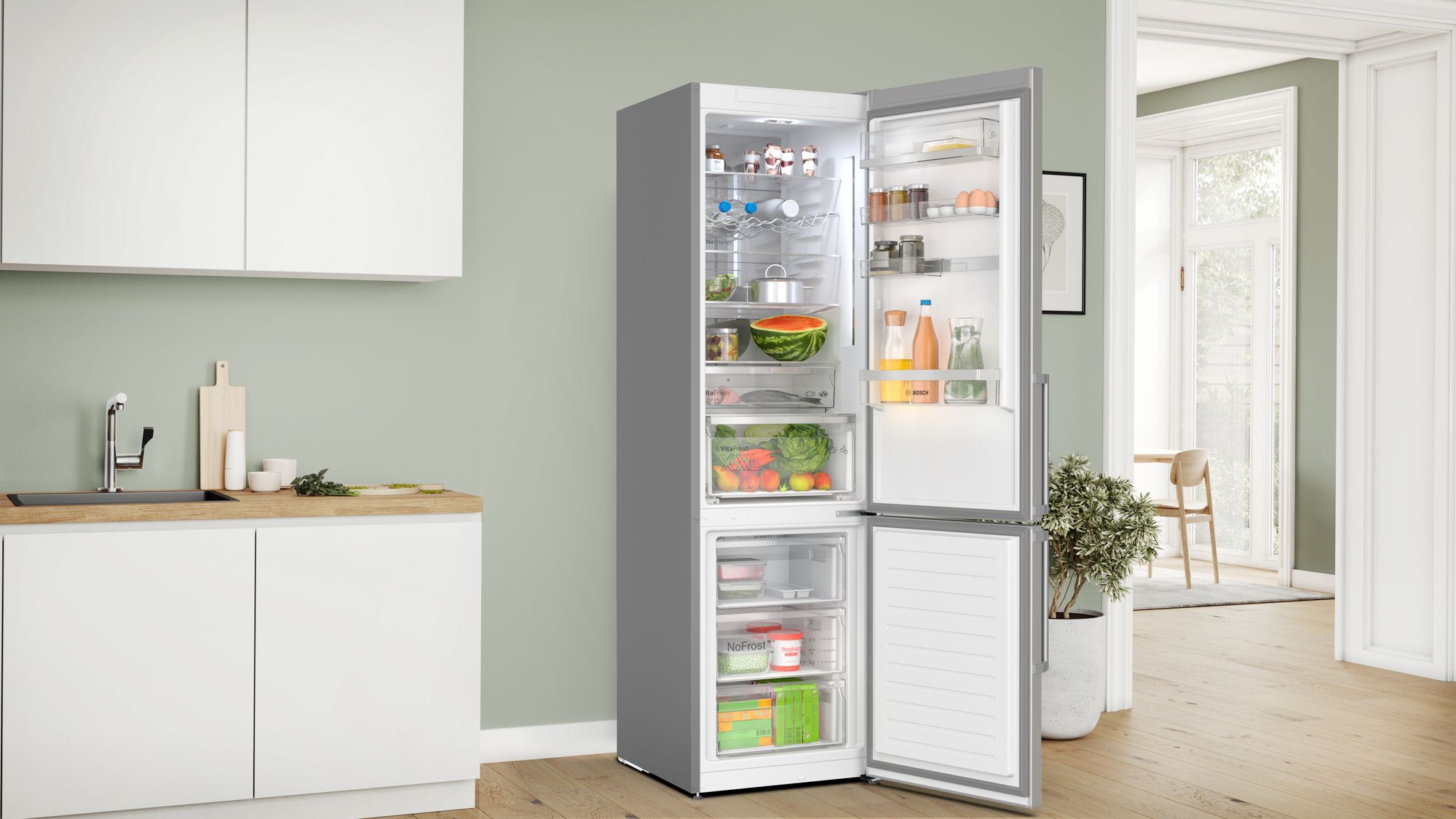 Refrigerador Combinado Independente Série 6 203 x 60 cm em Aço Inoxidável Resistente a Impressões Digitais KGN39AIBT