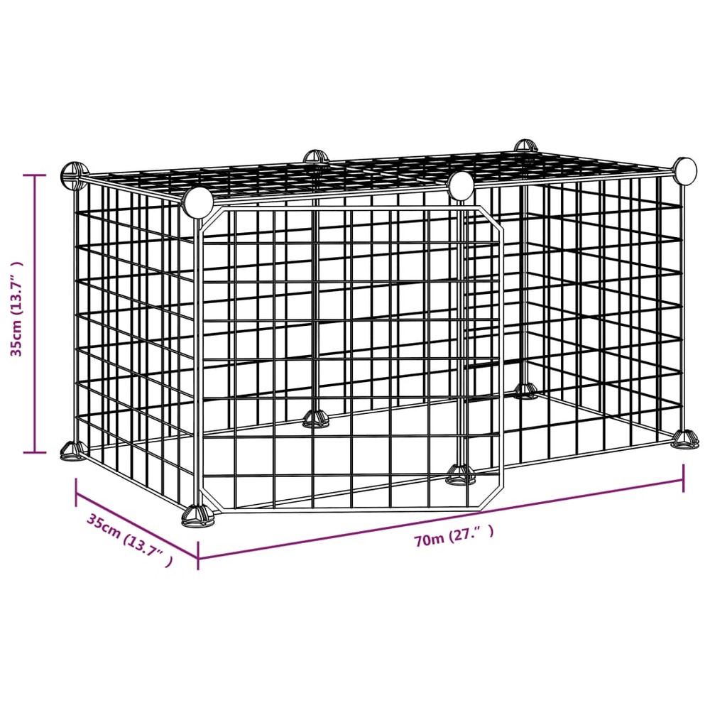 Cage animaux de compagnie à 8 panneaux et porte noir 35x35 cm