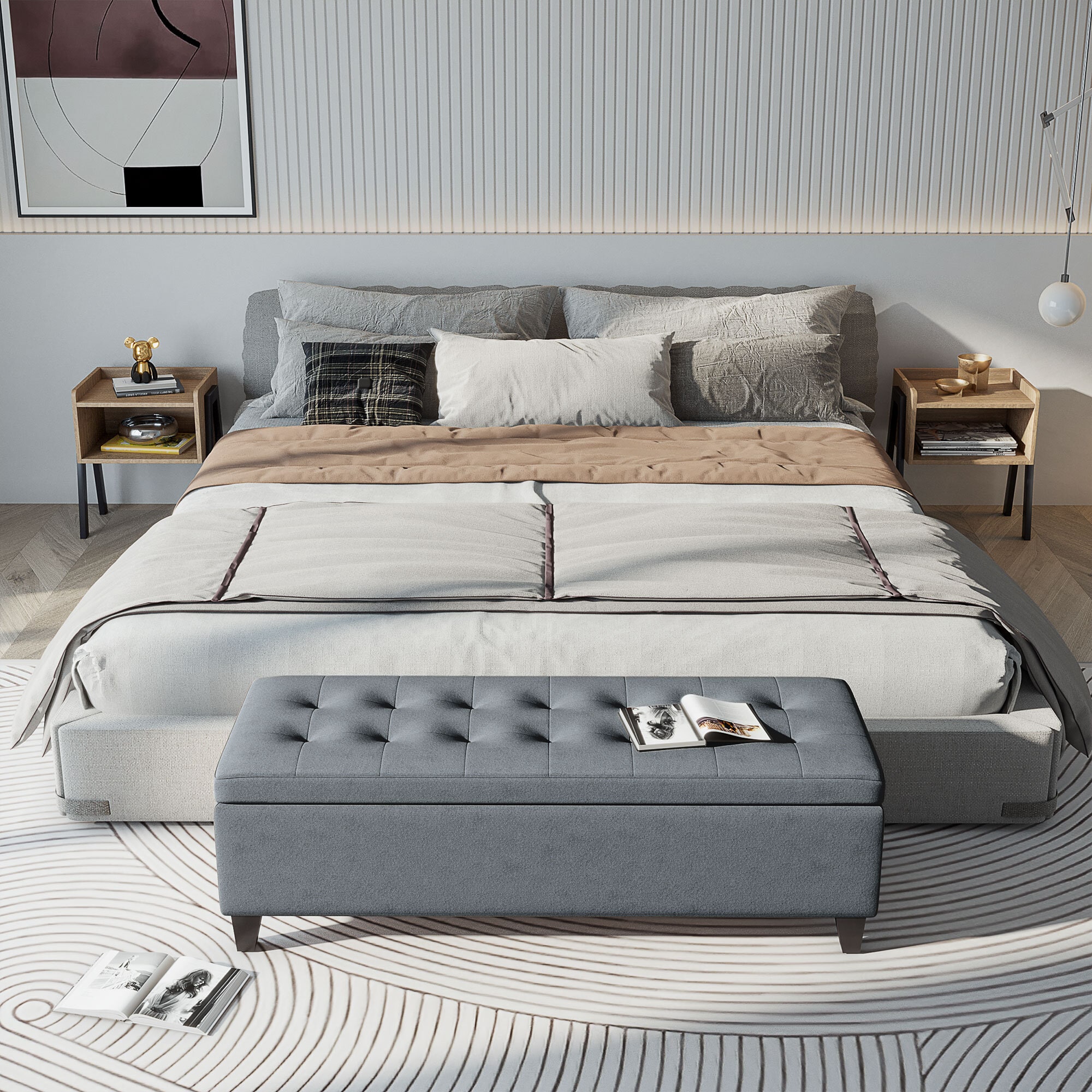 HOMCOM Sitzbank mit Stauraum und Sitzpolster grau 125L x 49B x 41,5H cm
