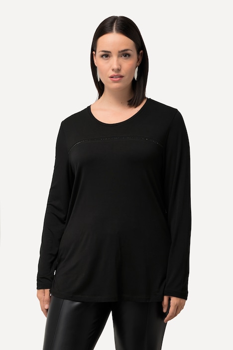 Shirt, Ziersteine, Classic, Rundhals, Langarm