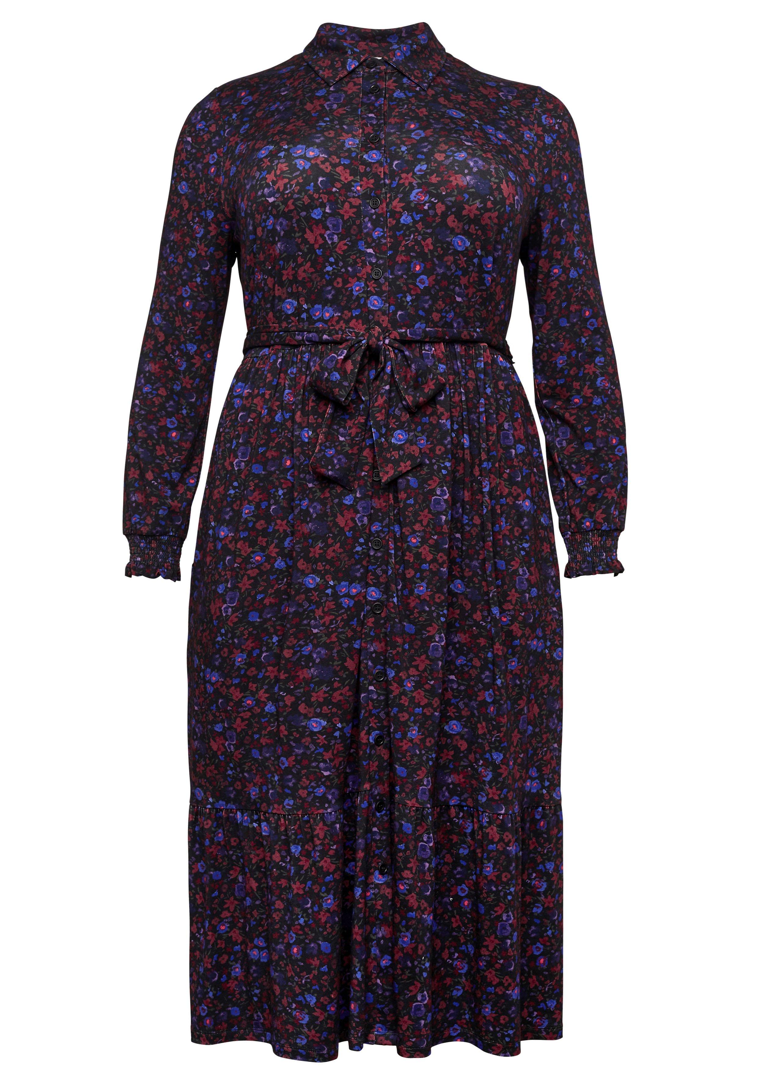 Blusenkleid mit Alloverprint und Bindeband