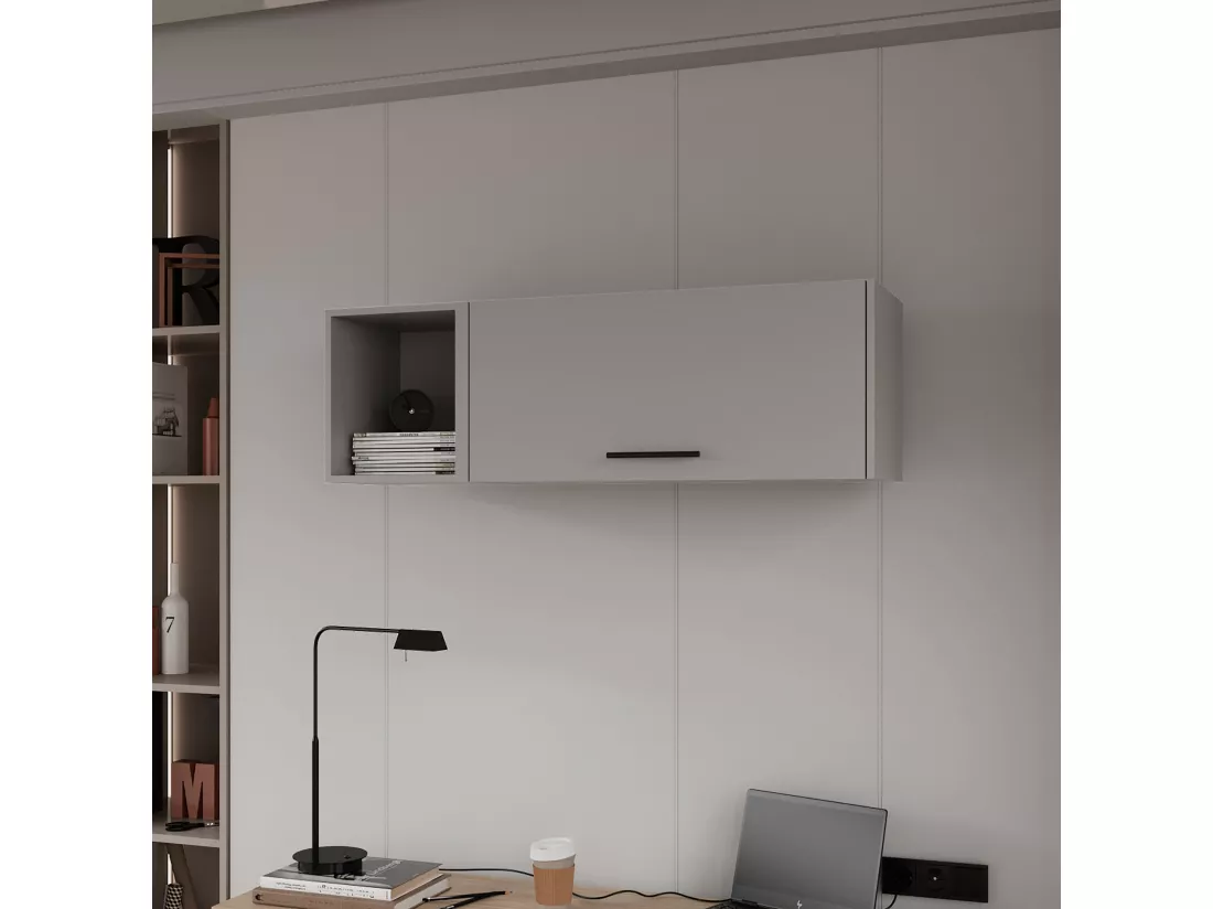 Armoire murale en mélamine avec 3 étagères et porte battante supérieure , Gris , 37.8 cm X 119.9 cm X 33 cm