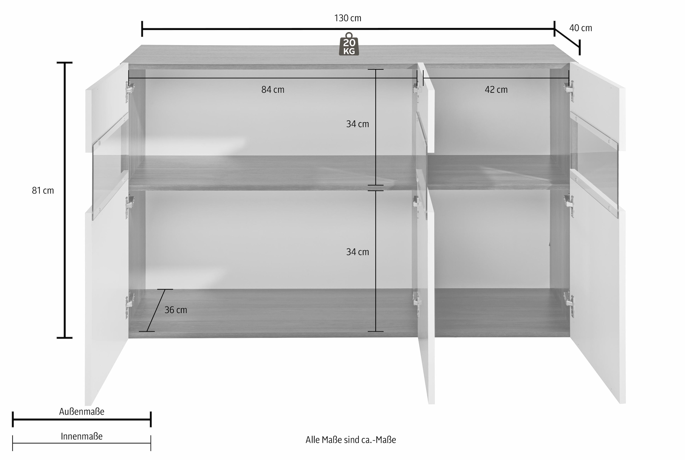 INOSIGN Sideboard Kommode mit 3 Türen, Breite 130 cm, ohne Beleuchtung