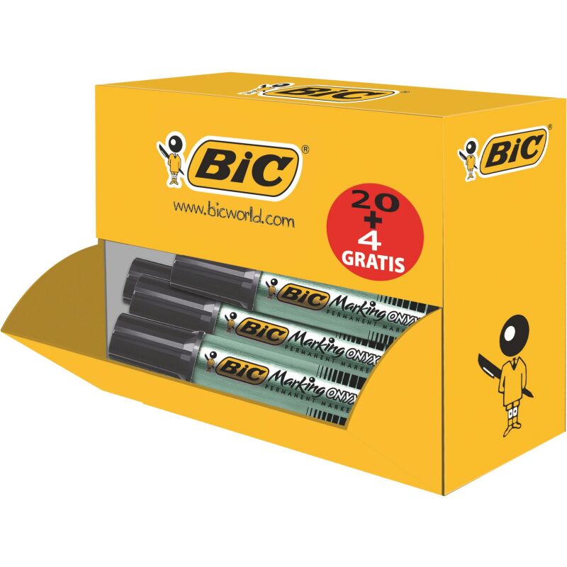 Pack de 20 marqueurs Onyx Bic noir pointe biseautée 4 à 7,5 mm + 4 offerts
