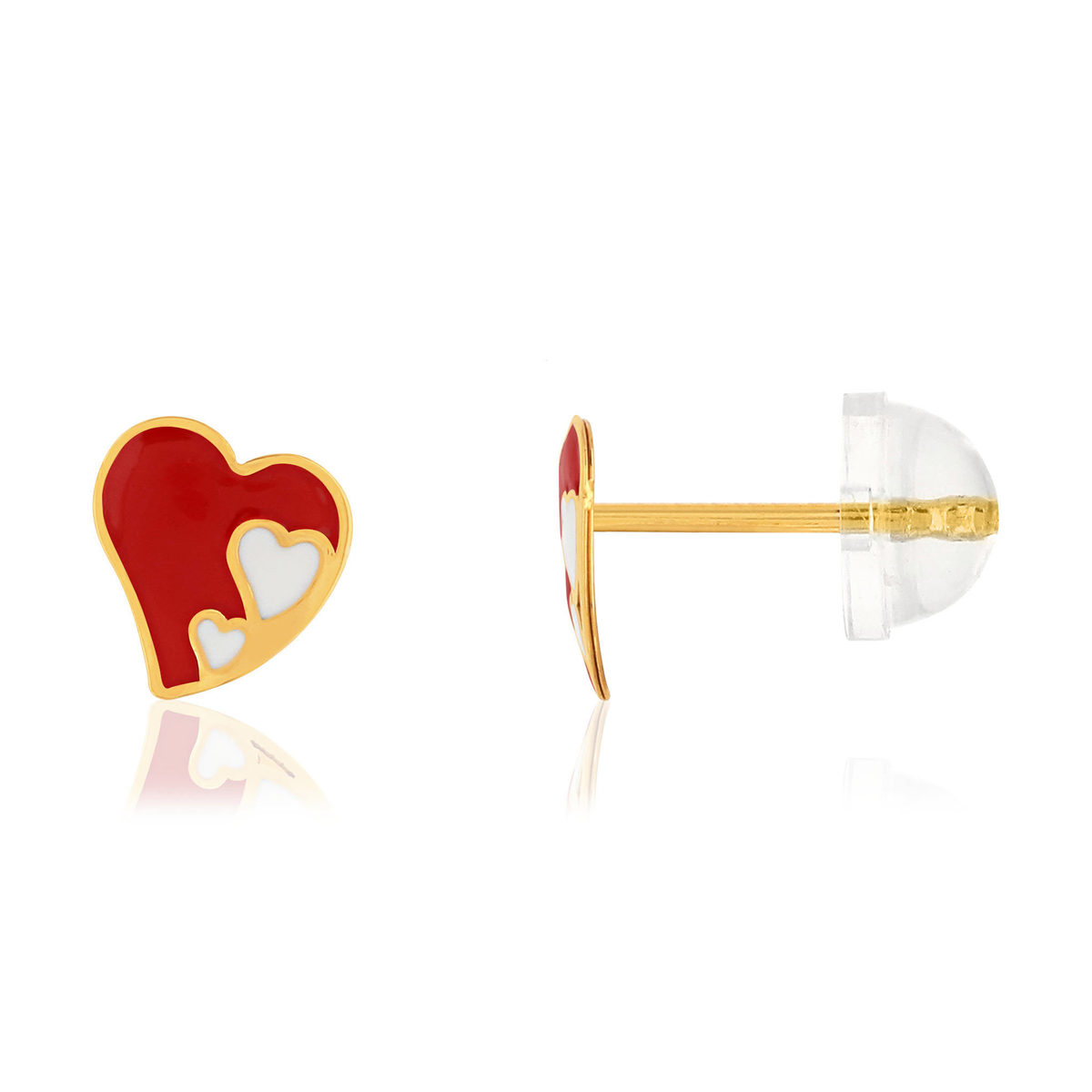 Boucles d'oreilles or jaune 375, laque. Motif coeur.
