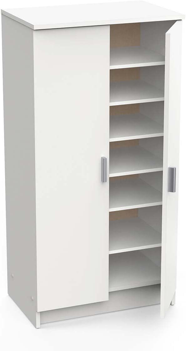 Multifunktions-Kleiderschrank mit zwei Türen mit sechs Einlegeböden, Farbe Weiß, Maße 55 x 108 x 36 cm