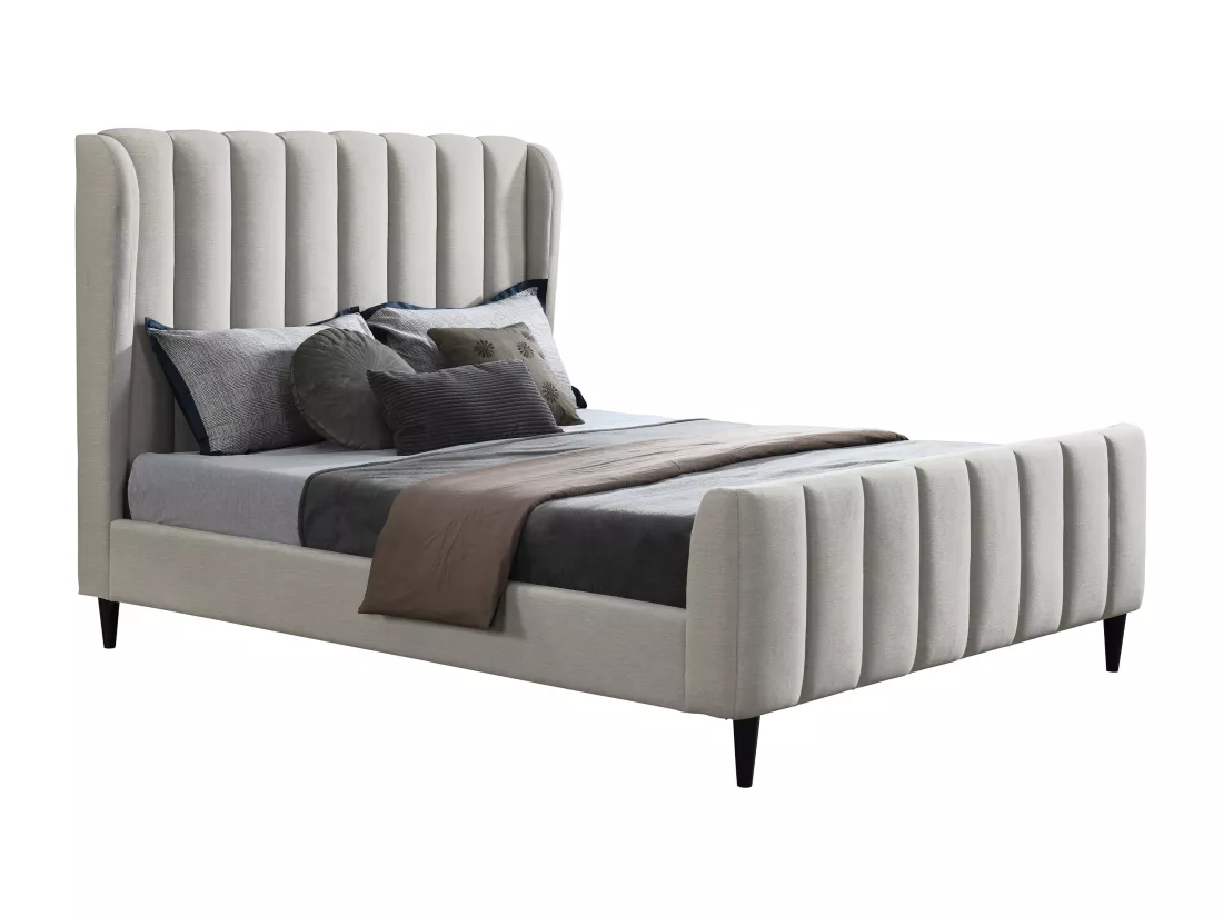 Lit 180 x 200 cm - Tissu avec coutures verticales - Gris clair - CASAGOTI