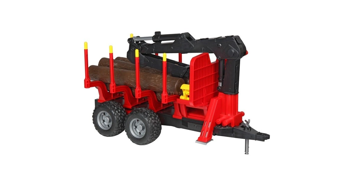 bruderBosbouw aanhangwagen met laadkraan en vier boomstammen Modelvoertuig  (02252)