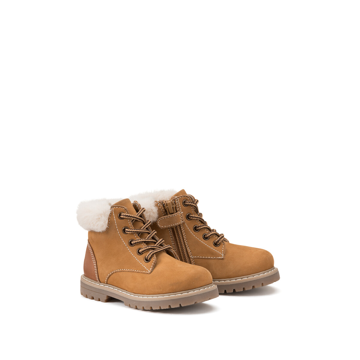 COLEÇÕES LA REDOUTE<br>Botas de tornozelo Leren com detalhes em rips