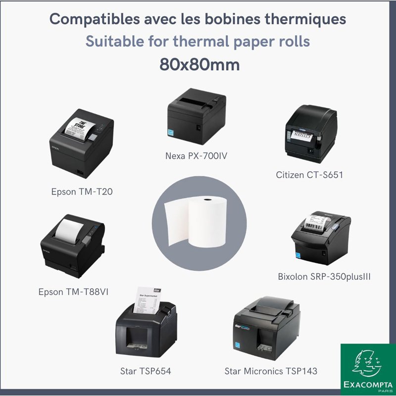 Bobines Caisses Exacompta 43818E - l 80 mm x L 76 m, Ø 72 mm - 1 pli(s) - paquet de 10