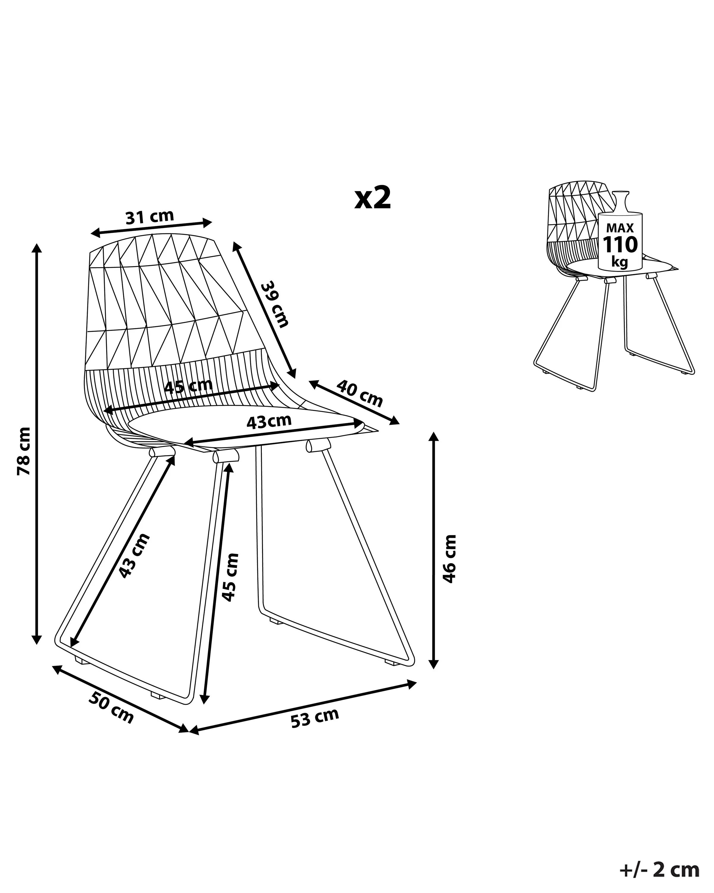 Set van 2 eetkamerstoelen HARLAN Metaal Zwart